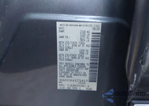 2020 Nissan Murano Sl Fwd z USA, uszkodzony, nr VIN 5N1AZ2CJXLN175417